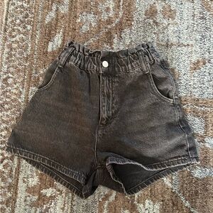 BDG High Waisted Black Washed Denim Women's Pull On Mom Shorts